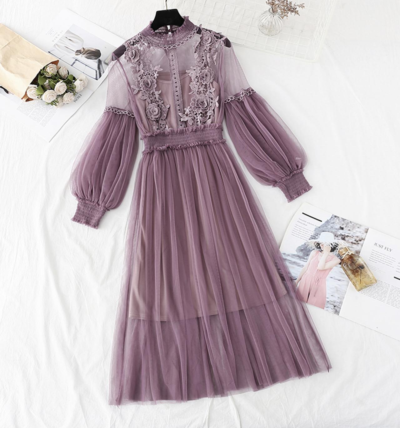 Cute lace long sleeve dress fashion dress  652