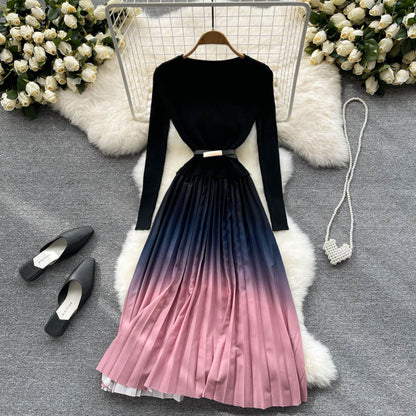 Einfaches Strickkleid mit Farbverlauf Modekleid 399