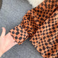 Retro bow round neck long-sleeved check chiffon shirt  316