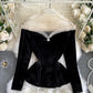 Stylish velvet tops long sleeve see through tops  333