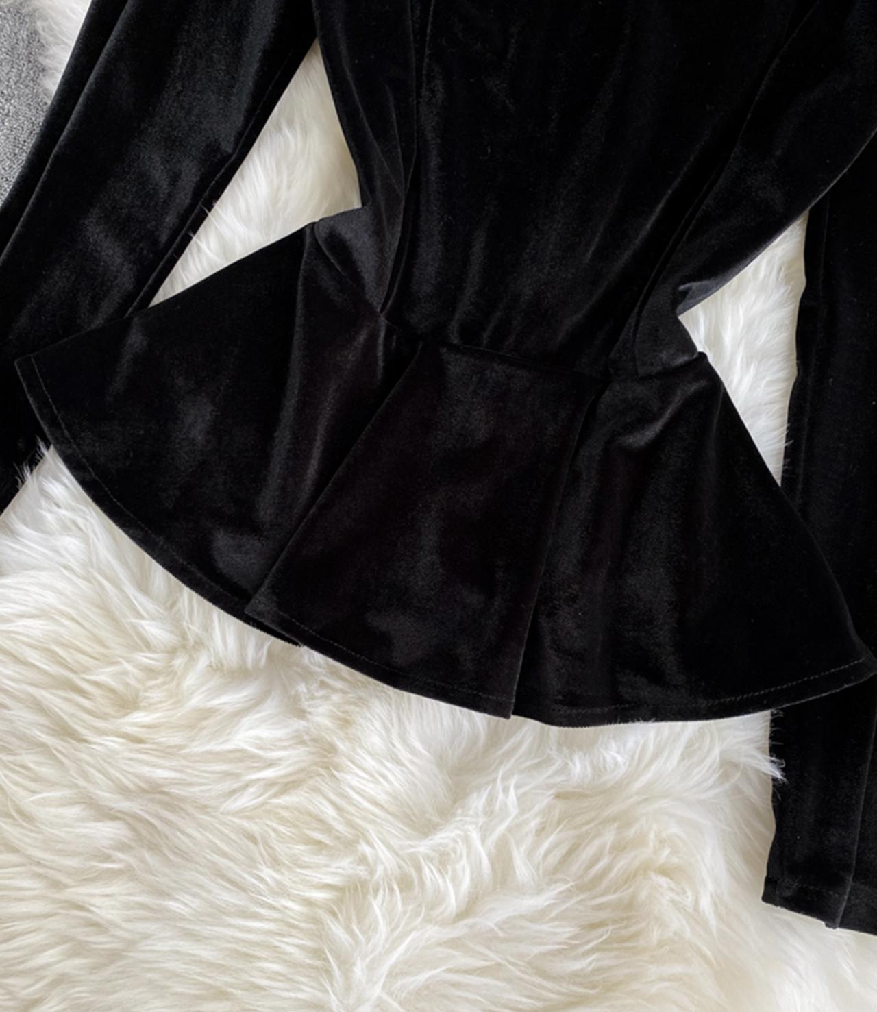 Stylish velvet tops long sleeve see through tops  333