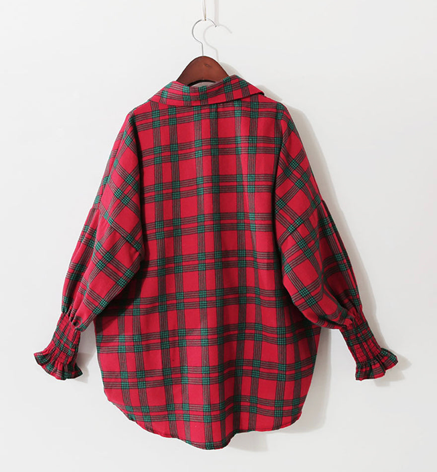 Loose long sleeve plaid shirt  359