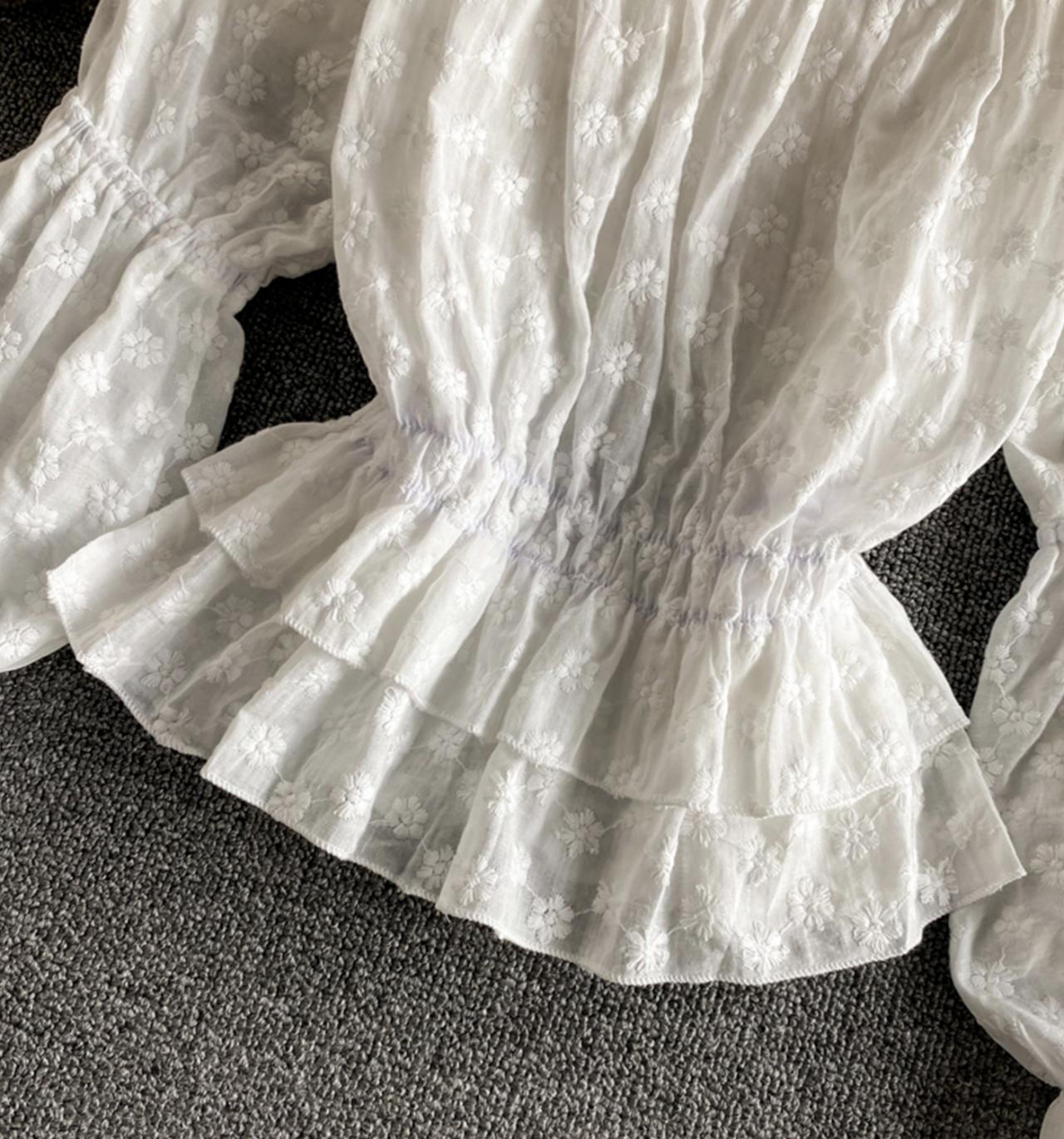 Cute lace tops white long sleeve tops  325