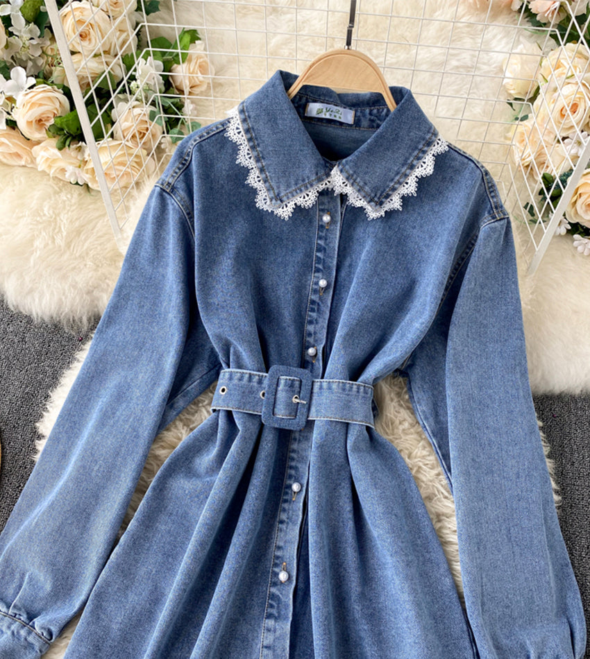 Haut à manches longues en dentelle et denim élégant 357