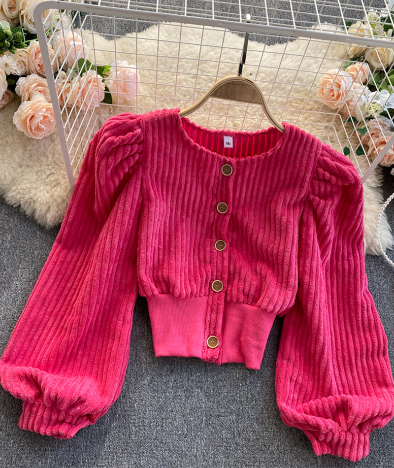 Stylish corduroy long sleeve top  354