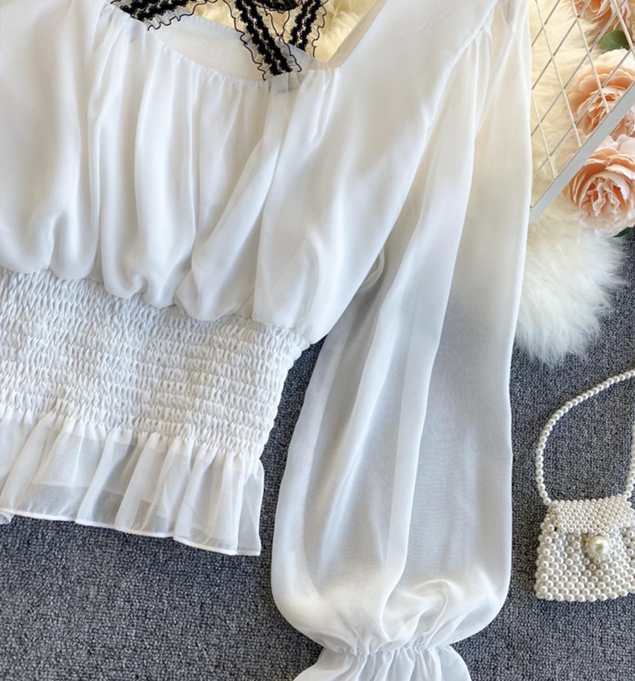 Cute chiffon long sleeve tops  317