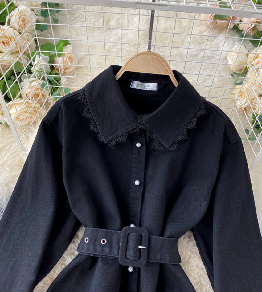 Haut à manches longues en dentelle et denim élégant 357