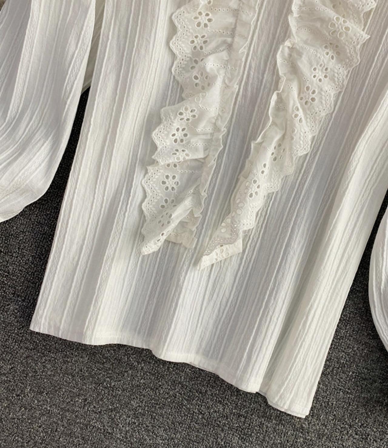 Weiße Spitzentops Langarmshirts 346