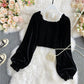 Black velvet long sleeve tops  319