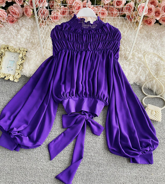 Stylish chiffon long sleeve tops  337