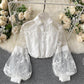 White Fashion Lace Long Sleeve Shirt Top 342