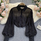 Stylish long sleeve black tops  341