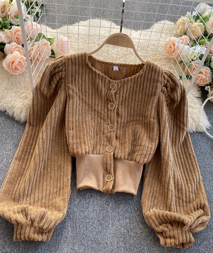 Stylish corduroy long sleeve top  354