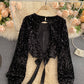 Shiny long sleeve sequins tops open back tops  368