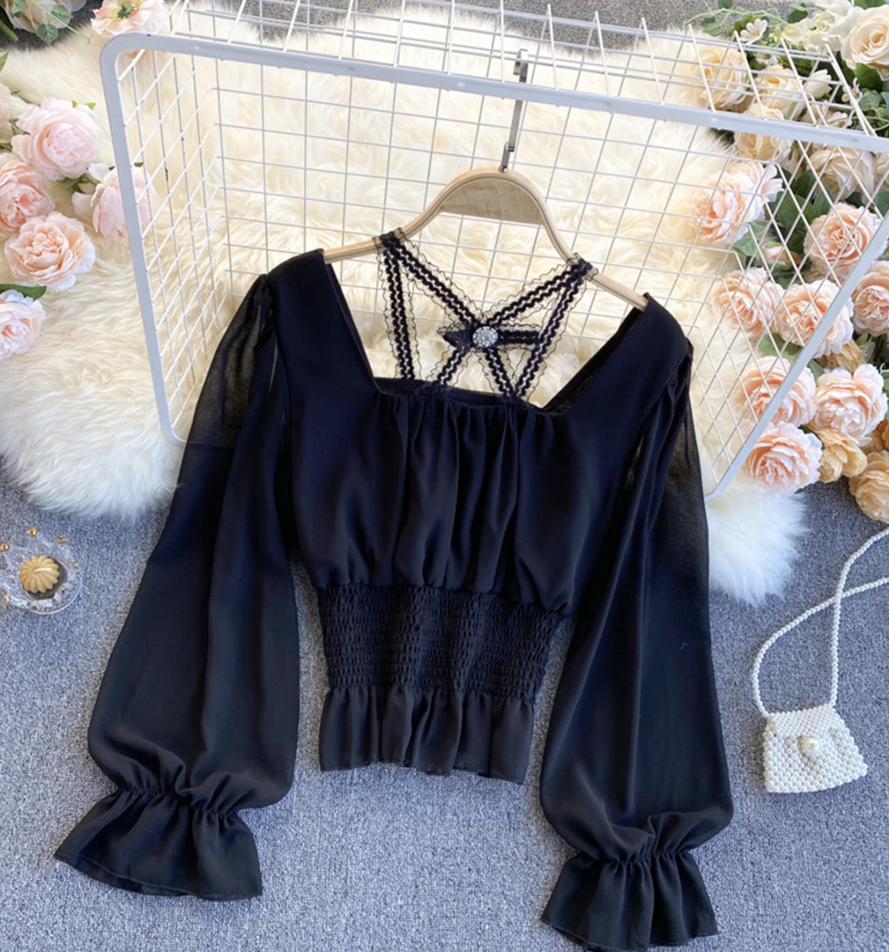 Cute chiffon long sleeve tops  317