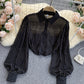 Stylish long sleeve black tops  341
