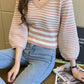 Cute v-neck striped knit top  309
