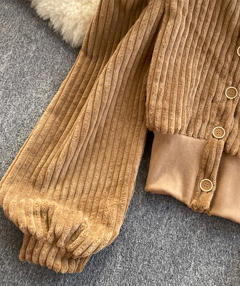 Stylish corduroy long sleeve top  354