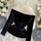 Stylish velvet tops long sleeve see through tops  333