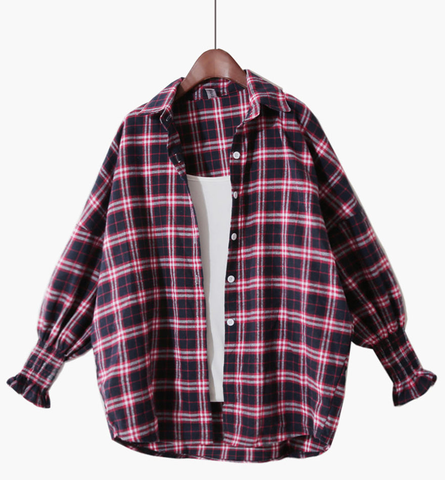Loose long sleeve plaid shirt  359