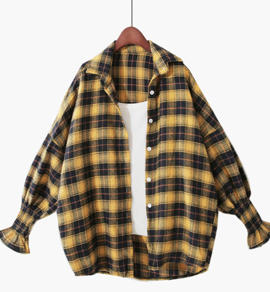 Loose long sleeve plaid shirt  359