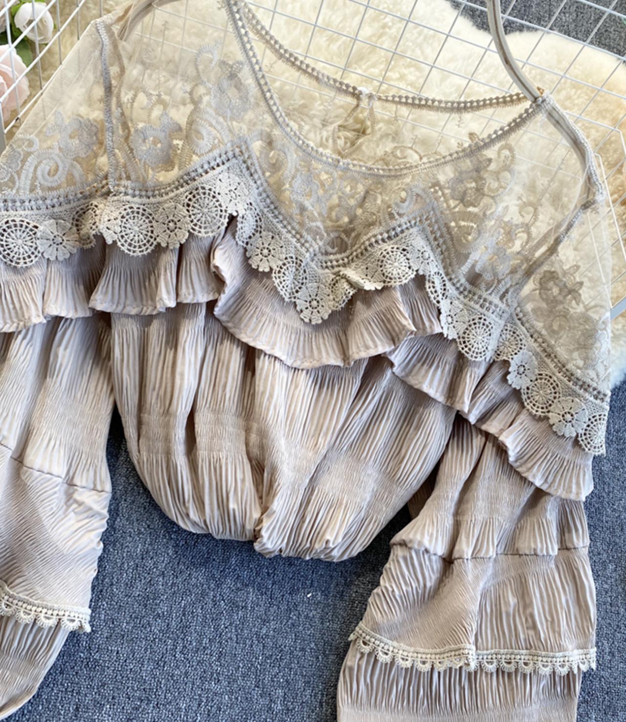 Stylish long sleeve tops see through lace tops  331