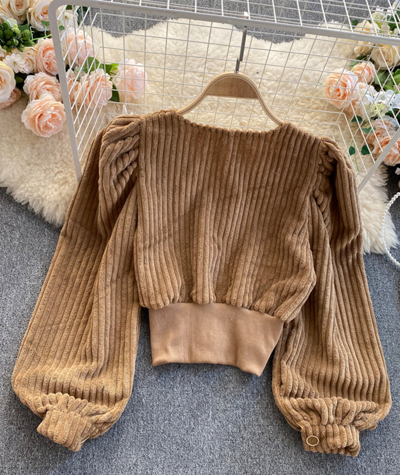 Stylish corduroy long sleeve top  354