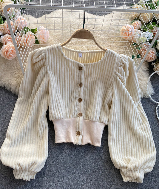 Stylish corduroy long sleeve top  354