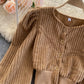 Stylish corduroy long sleeve top  354