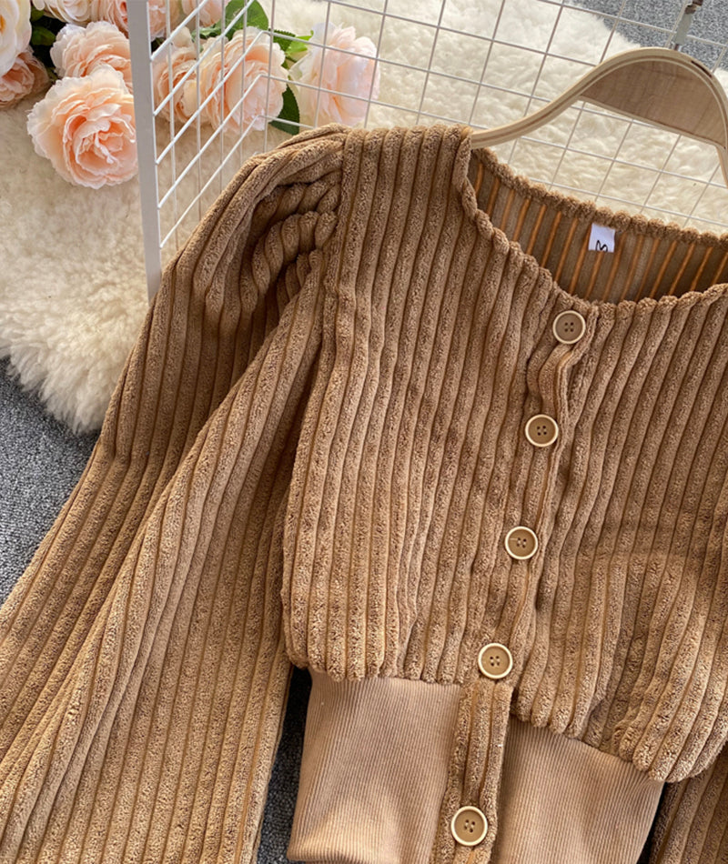 Stylish corduroy long sleeve top  354
