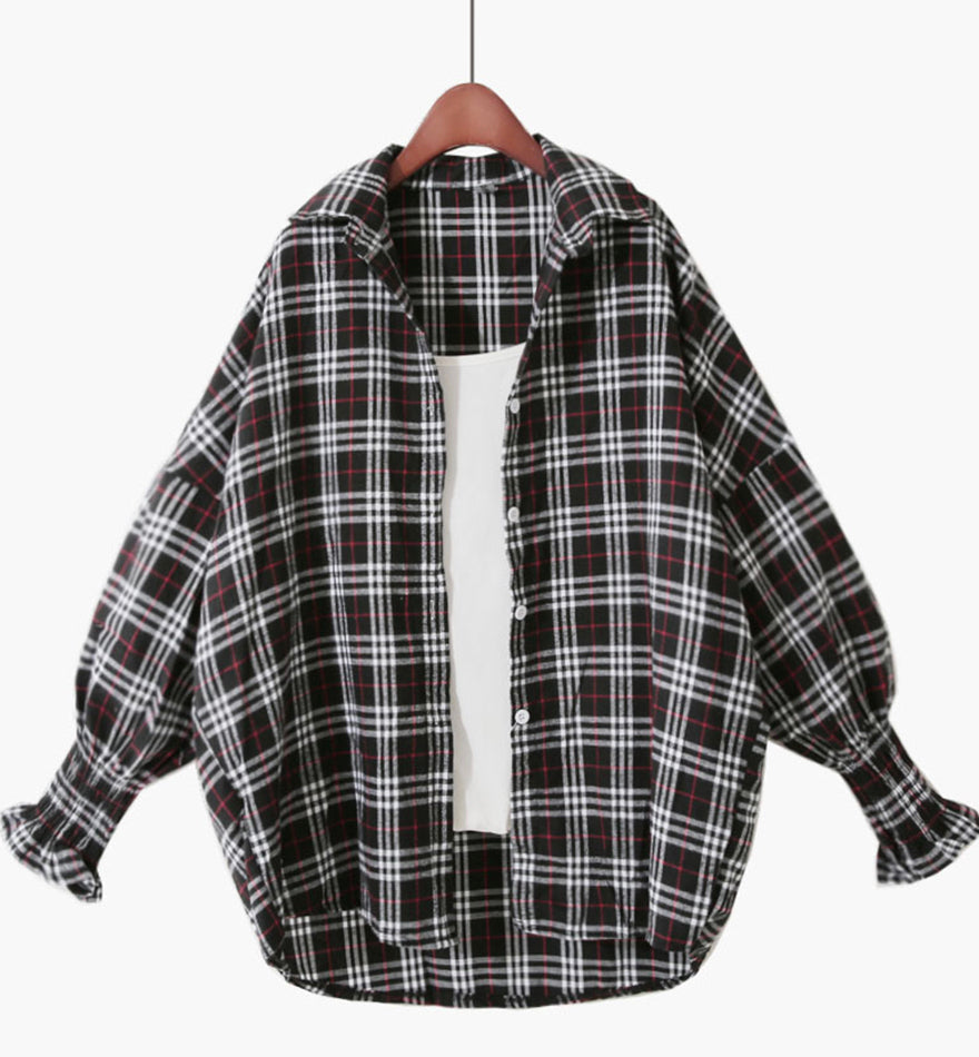Loose long sleeve plaid shirt  359