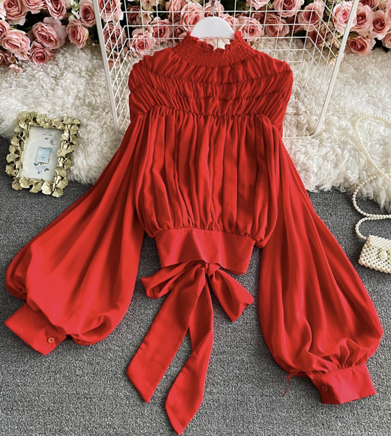 Stylish chiffon long sleeve tops  337