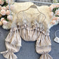 Stylish long sleeve tops see through lace tops  331
