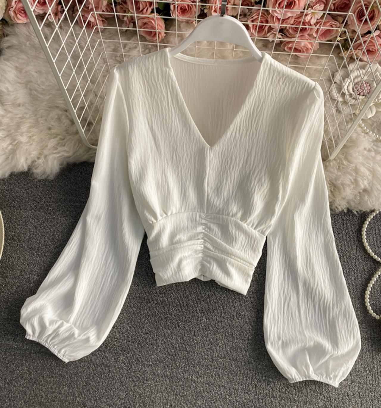 Einfache V-Ausschnitt-Tops Langarm-Tops 329