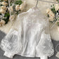 White Fashion Lace Long Sleeve Shirt Top 342