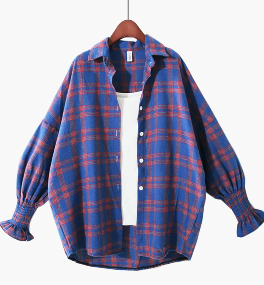 Loose long sleeve plaid shirt  359
