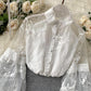 White Fashion Lace Long Sleeve Shirt Top 342
