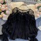 Stylish long sleeve tops see through lace tops  331