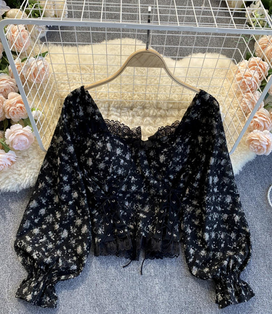 Cute lace long sleeve tops  328