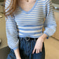 Cute v-neck striped knit top  309