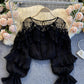 Stylish long sleeve tops see through lace tops  331