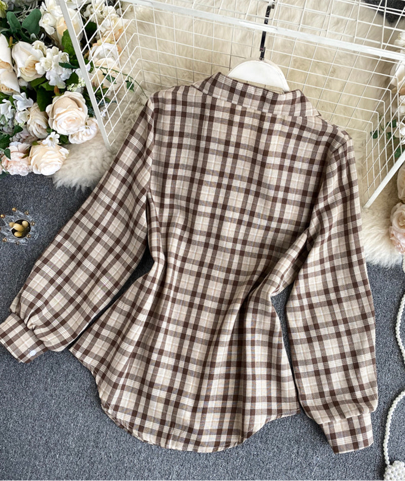 Unique plaid shirt + vest two-piece suit  384