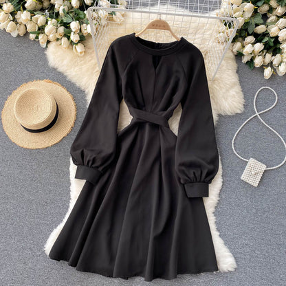 Süßes langärmliges A-Linien-Modekleid 415
