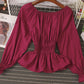 Simple long-sleeved waist top  377