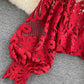 Stylish hollow lace top puff sleeve top  381