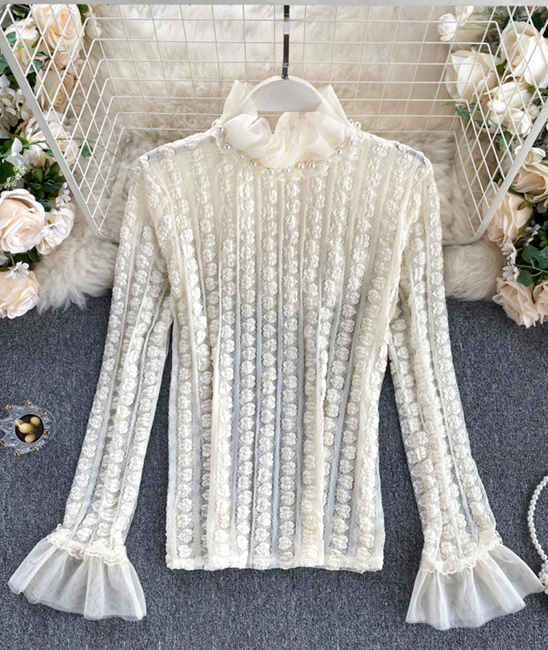 Cute turtleneck lace top  373