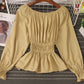 Simple long-sleeved waist top  377