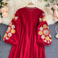 Stylish embroidered puff sleeve top  383
