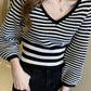 Cute v-neck striped knit top  309
