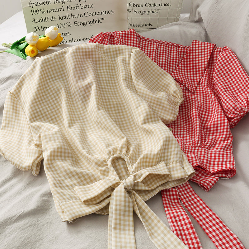 Cute Plaid Short Sleeve Top  299